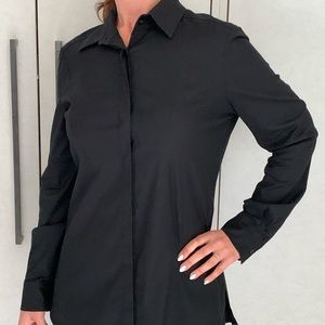 Pamella Roland black cotton stretch button down blouse sz 8